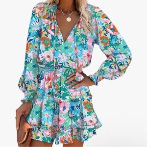 Floral V-Neck Long Sleeve Dress